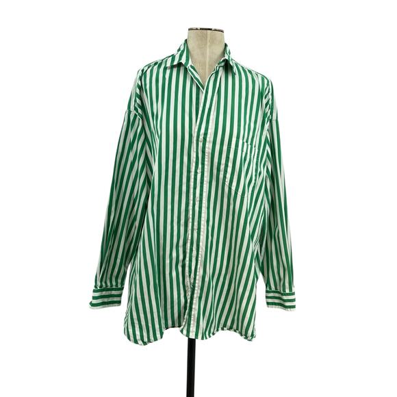 Frank & Eileen Shirley Shirt Top Button Down Stripe Green White Size Medium - Picture 2 of 15